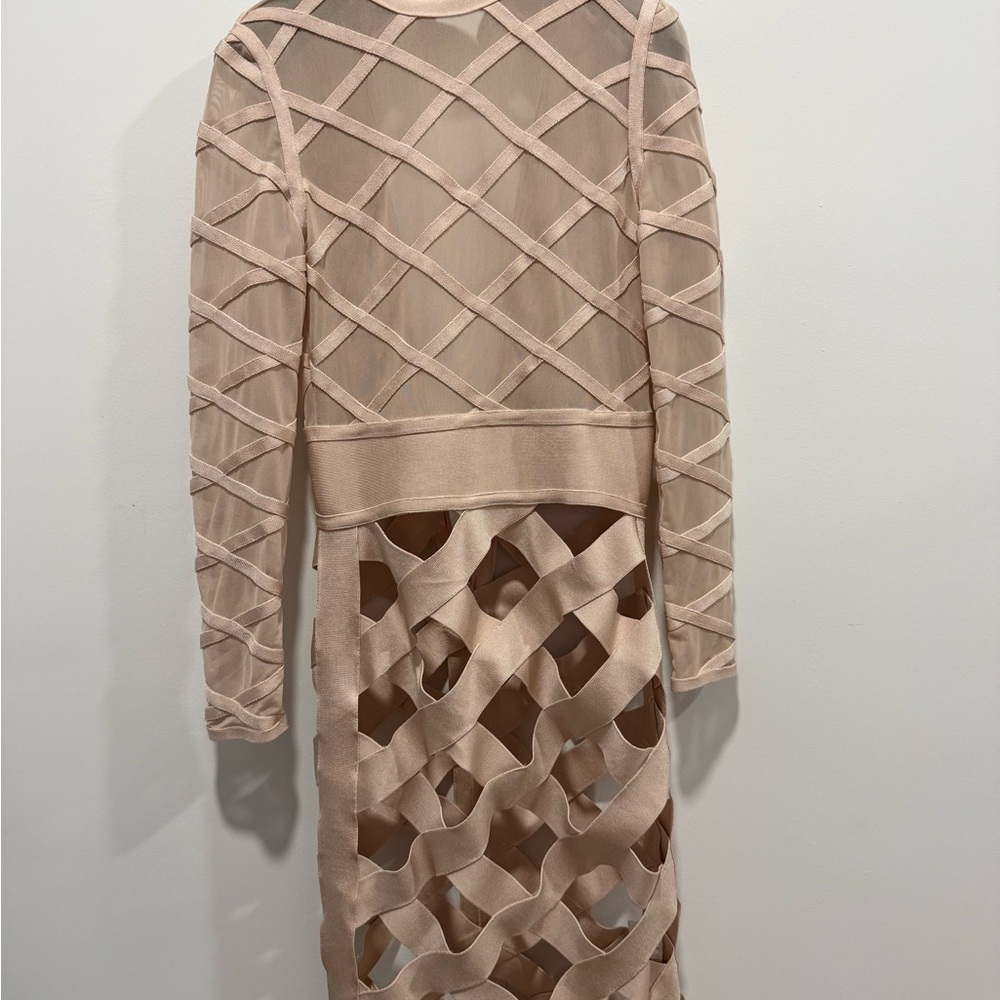 miami Blush Lattice Long Sleeve Midi Dress